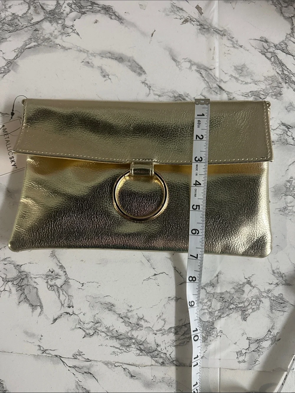 Metallic Gold Ring-Accent Foldover Clutch